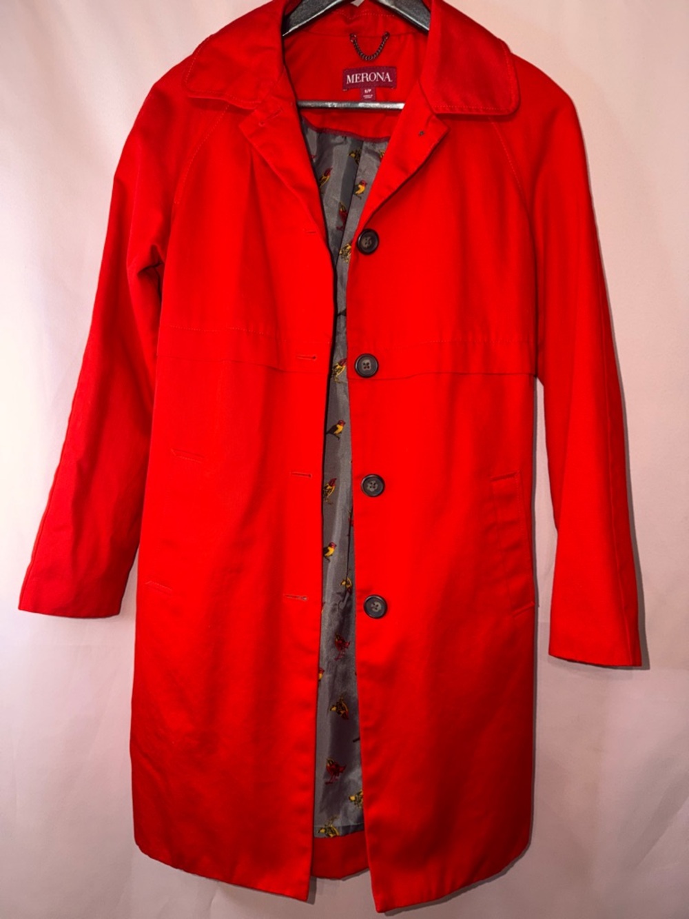 Merona Red Single-Breasted Trench Coat with Contrast Lining